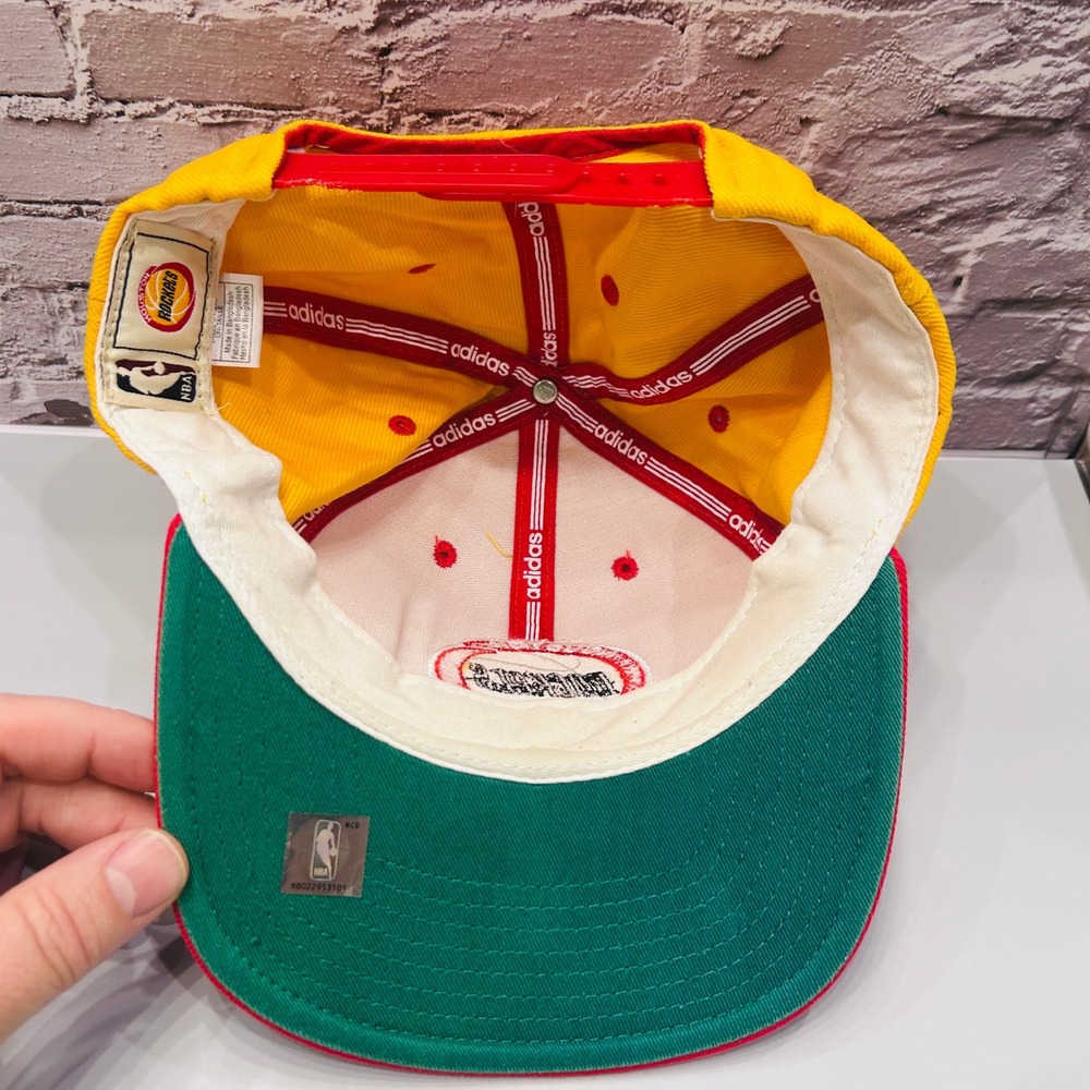 Adidas Houston Rockets Hat Mens OSFA Yellow Red NBA Snapback Flat Bill Cap - Picture 6 of 8